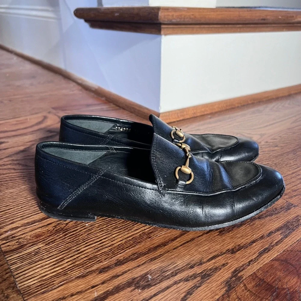 Gucci Brixton‎ Black Leather Horsebit Loafers 414989 38.5 - Picture 4 of 16